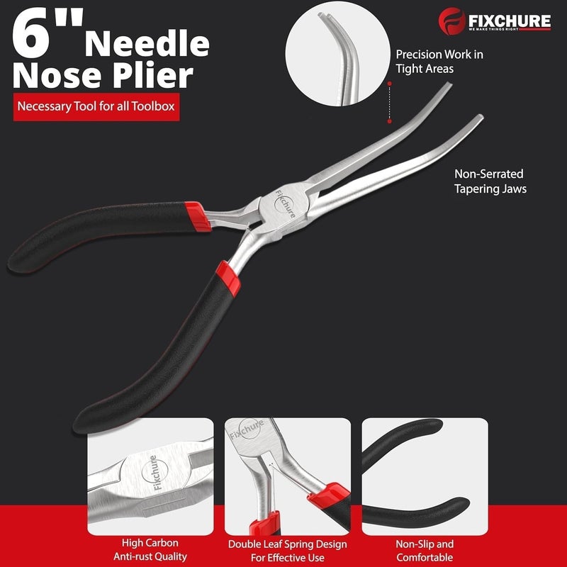 Fixchure 6" Long Needle Nose Pliers Bent 45° - Mini Jewelry Plier for Wire Wrapping, Handmade Craft, Non-Serrated with insulated Comfort Grip - Image 2